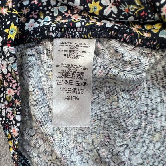 LOFT V-Neck Bell Sleeve Floral Blouse Women's Small Navy Blue Yellow Top - Picture 6 of 7